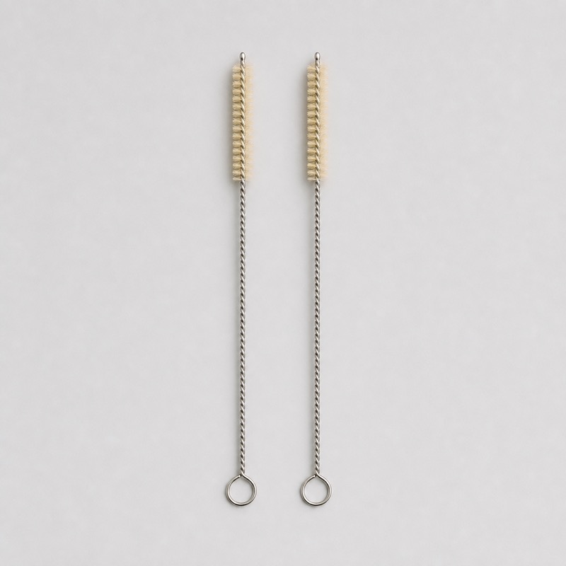 Two thin wire-stemmed cleaning brushes with small bristle heads